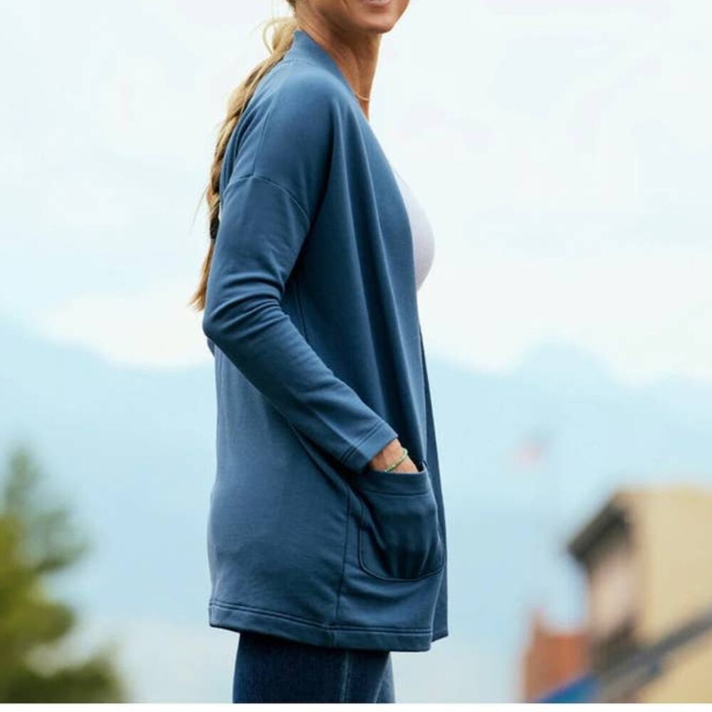Free Fly  Warm Thermal Fleece Cardigan on Light Gray Pockets Small